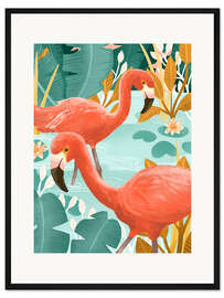 Gerahmter Kunstdruck Flamingos im Wasser
