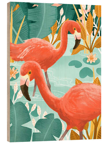 Stampa su legno Flamingos in the water