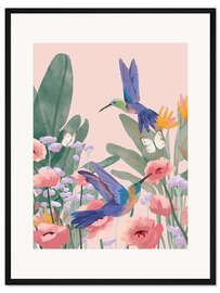 Gerahmter Kunstdruck Kolibris und Blüten