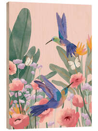 Obraz na drewnie  Hummingbirds and flowers - Goed Blauw
