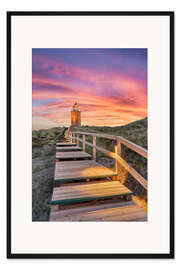 Gerahmter Kunstdruck Quermarkenfeuer, Rotes Kliff auf Sylt