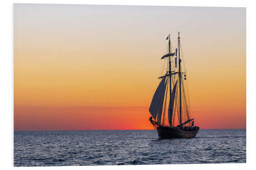 Foam board print Sailing ship at sunset on the Baltic Sea