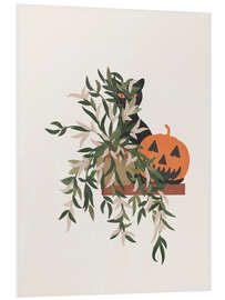 Foam board print Halloween black cat and pumpkin