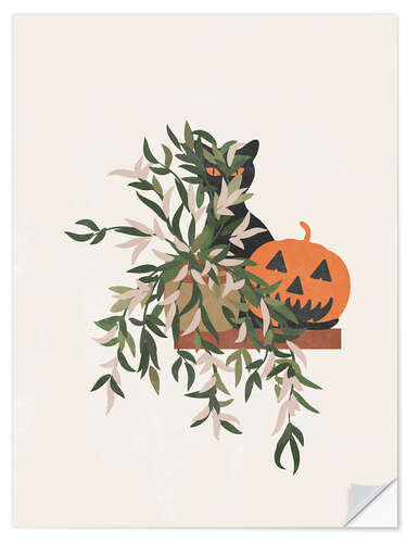 Wall sticker Halloween black cat and pumpkin