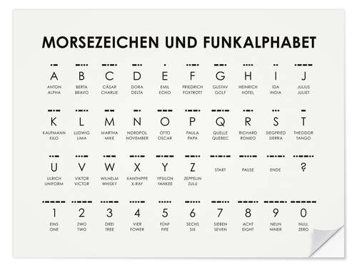 Wall sticker Morse Code and Radio Alphabet (German and English)