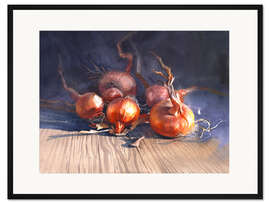Gerahmter Kunstdruck Zwiebel-Stillleben