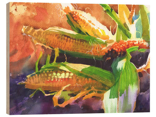 Wood print Corn still life
