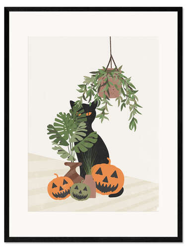 Gerahmter Kunstdruck Halloween Katze
