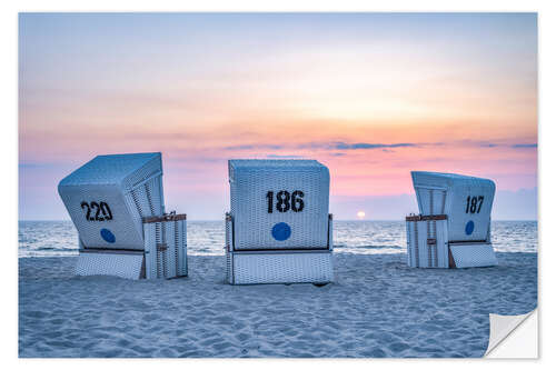 Selvklebende plakat Sunset on the North Sea coast