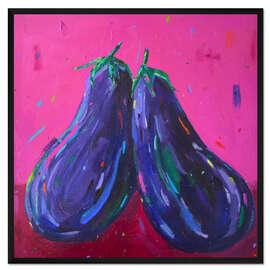Gerahmter Kunstdruck Zwei Auberginen auf Pink