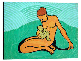 Tableau en aluminium Mother and child on a green background