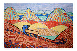 Wall print  Clay worker with yellow cart - Wilhelm Morgner