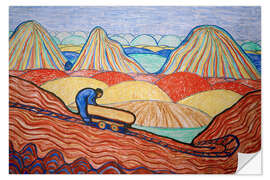 Selvklebende plakat Clay worker with yellow cart