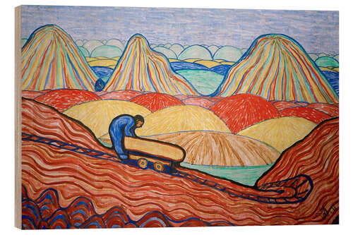 Cuadro de madera Clay worker with yellow cart