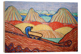 Stampa su legno Clay worker with yellow cart