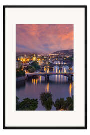 Gerahmter Kunstdruck Sonnenuntergang über der Moldau in Prag