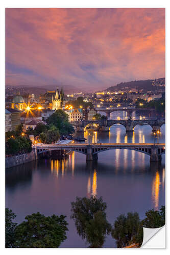 Selvklæbende plakat Sunset over the Vltava River in Prague