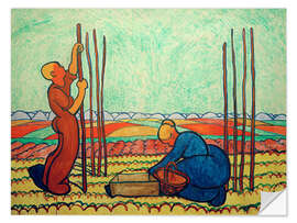 Selvklebende plakat Man and woman put beanstalks