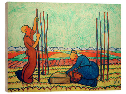 Stampa su legno Man and woman put beanstalks