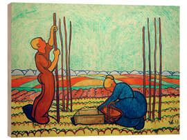 Stampa su legno Man and woman put beanstalks