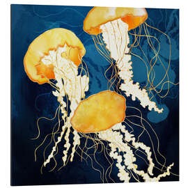 Aluminium print Three jellyfish in yellow metallic