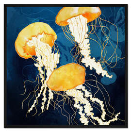 Gerahmter Kunstdruck Drei Quallen in gelb-metallic