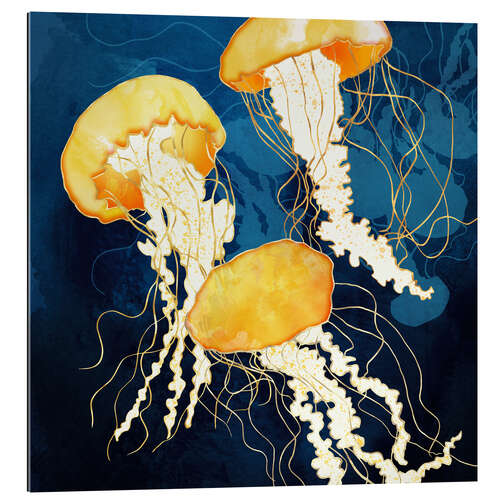 Gallery print Three jellyfish in yellow metallic