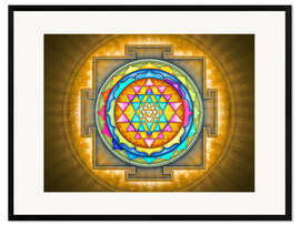 Plakat artystyczny premium w ramie Sri Yantra Mandala - Energizing Yellow Glow