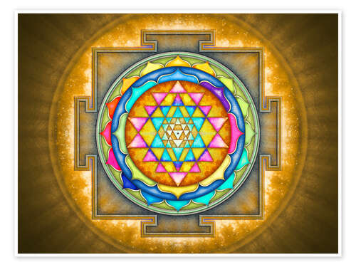 Poster Sri Yantra Mandala - Energizing Yellow Glow