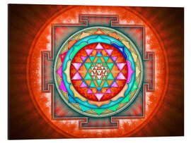 Tableau en aluminium Sri Yantra Mandala - Energizing Red Glow