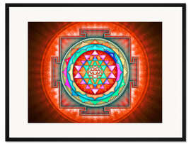 Gerahmter Kunstdruck Sri Yantra Mandala - Energetisierendes, rotes Leuchten