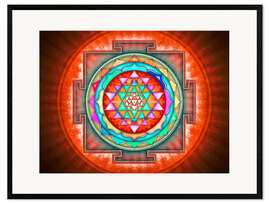 Gerahmter Kunstdruck Sri Yantra Mandala - Energetisierendes, rotes Leuchten