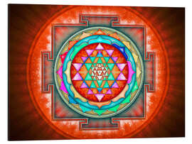 Magnettafel Sri Yantra Mandala - Energetisierendes, rotes Leuchten
