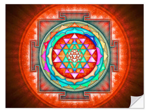 Självhäftande poster Sri Yantra Mandala - Energizing Red Glow