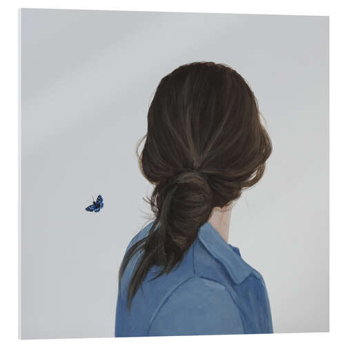 Akrylbilde Back portrait of a young woman with a butterfly