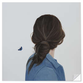 Wall sticker Back portrait of a young woman with a butterfly