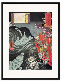 Gerahmter Kunstdruck Yoshitsune, mit Benkei in ihrem Schiff, bedrängt von den Geistern von Taira, 1853