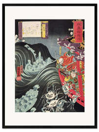 Gerahmter Kunstdruck Yoshitsune, mit Benkei in ihrem Schiff, bedrängt von den Geistern von Taira, 1853 - Utagawa Kuniyoshi