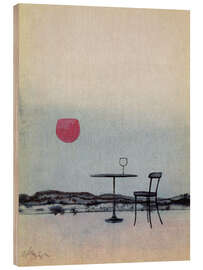 Wood print Displaced red wine becomes the setting sun