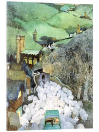 Tableau en verre acrylique Sheep on the Road