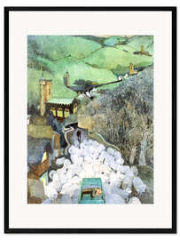 Gerahmter Kunstdruck Schafe auf der Straße