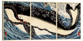 Canvas-taulu  Miyamoto no Musashi Attacking the Giant Whale, 1847 - Utagawa Kuniyoshi