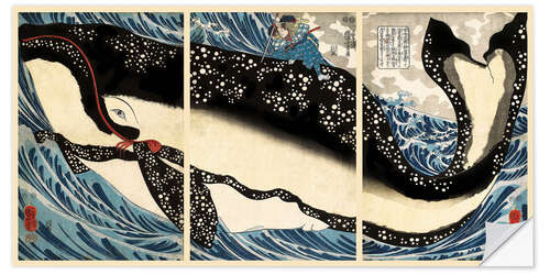 Selvklebende plakat Miyamoto no Musashi Attacking the Giant Whale, 1847