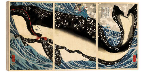 Quadro de madeira Miyamoto no Musashi Attacking the Giant Whale, 1847