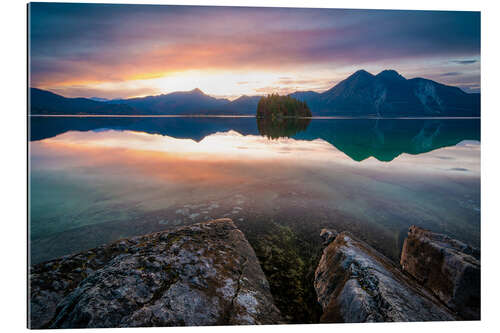 Quadro em plexi-alumínio Sunset at Walchensee