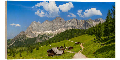 Holzbild Ein Amldorf in den Alpen