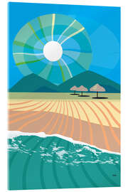 Acrylglasbild Tropischer Strand mit Palapas