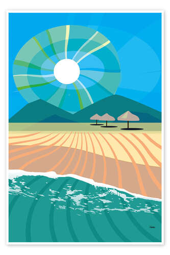 Poster Spiaggia tropicale con Palapas