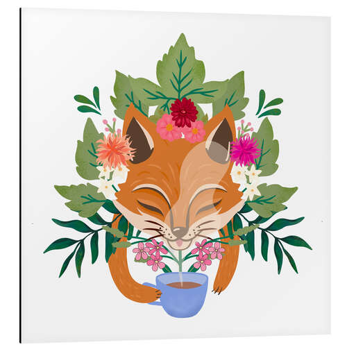 Aluminium print Fox drinks a Woodland Coffee