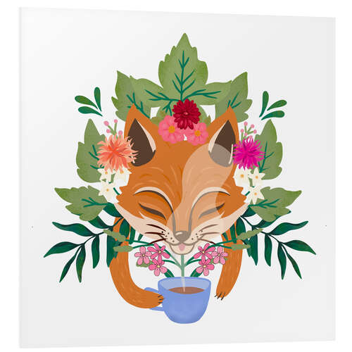 Foam board print Fox drinks a Woodland Coffee